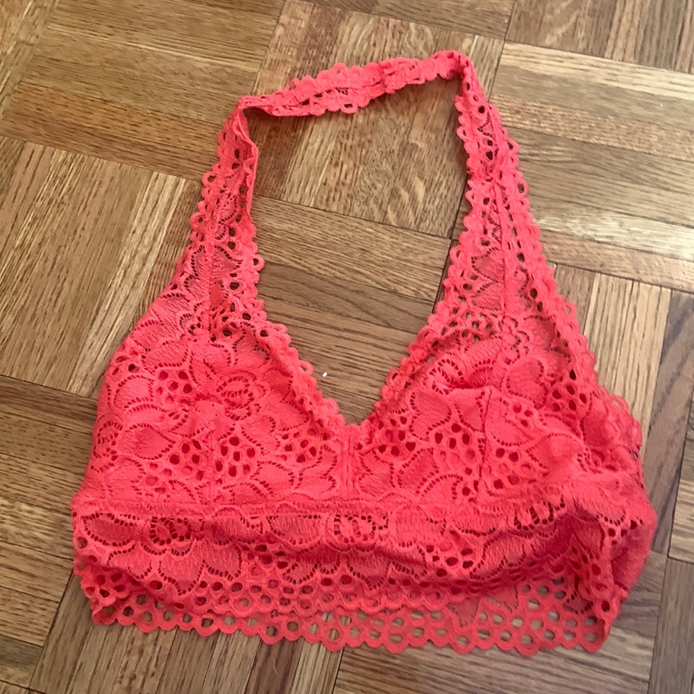Aerie Coral Halter Neck Lace Bralette